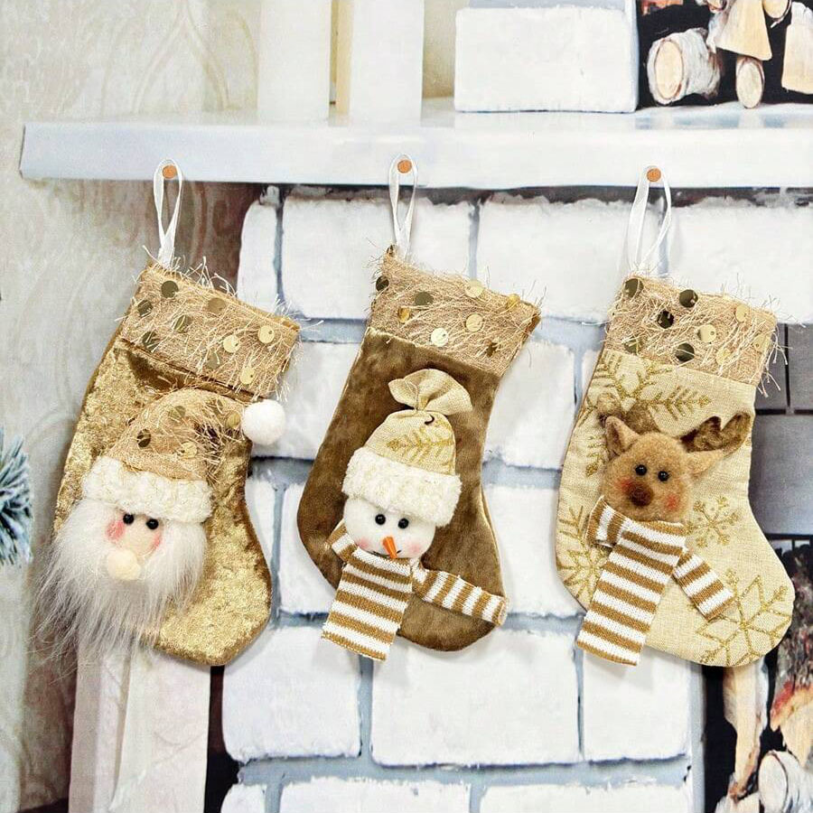 Christmas Stocking Hanging - 3 peças de meias decorativas de