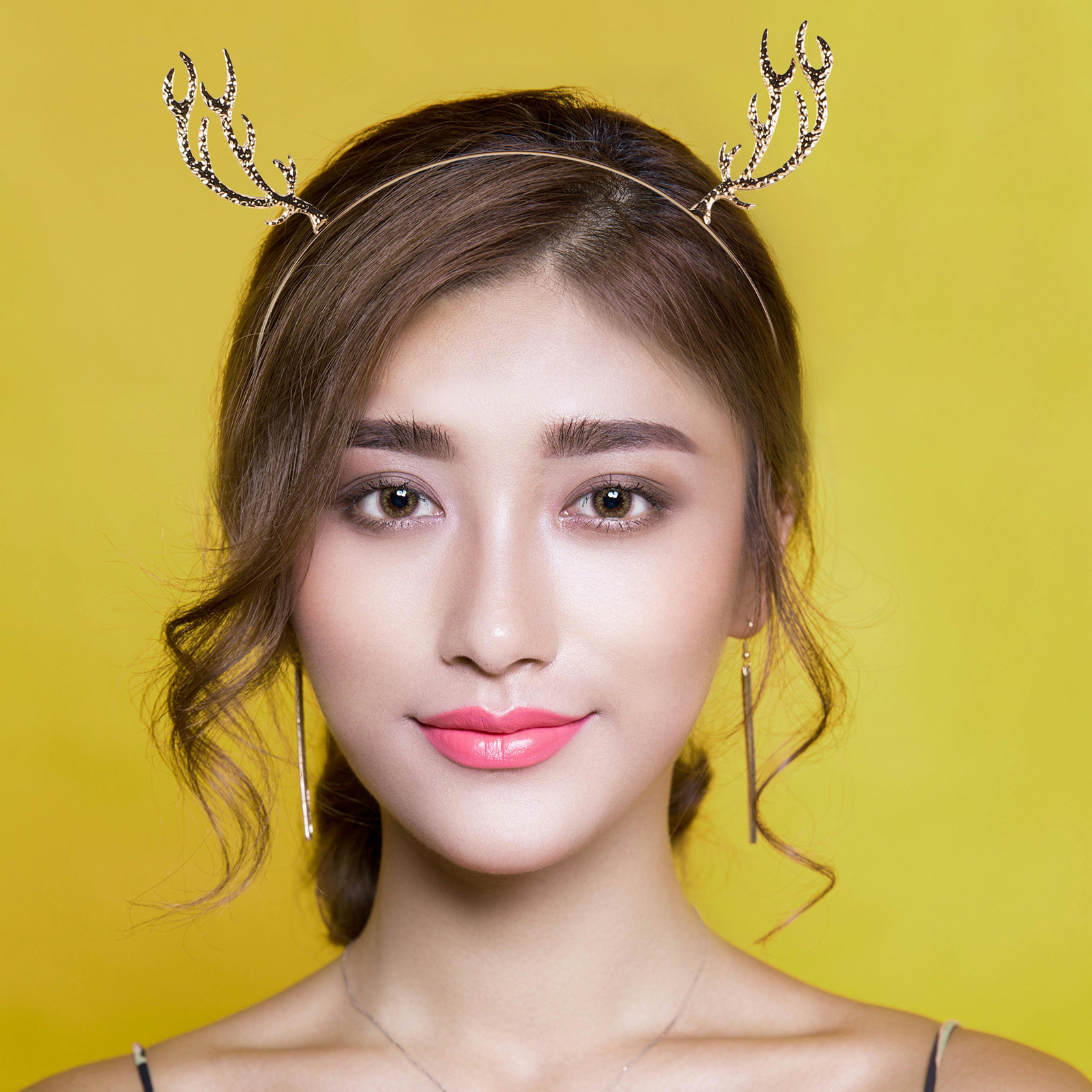 Reindeer Antlers Headband - Tiara de Cabelo com Strass Metálico,