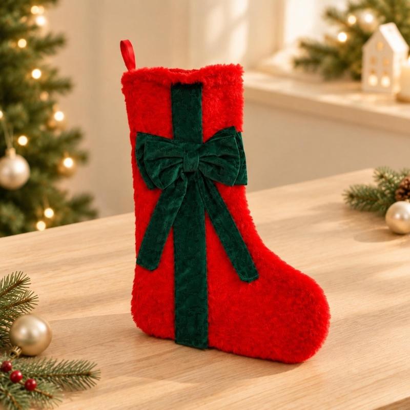 Meia tecido com detalhes laço  - Christmas Stocking Hanging avaliação e preço