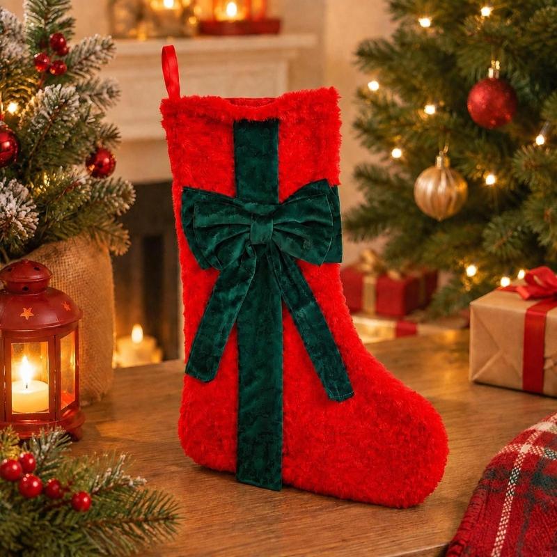 Meia tecido com detalhes laço  - Christmas Stocking Hanging avaliação e preço
